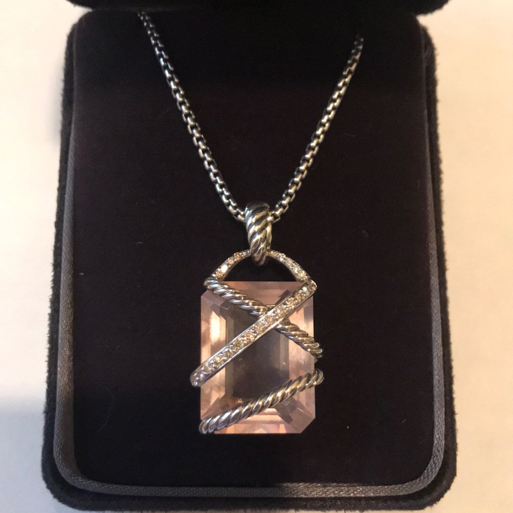 David Yurman Rose Quart Cable Wrap Pendant